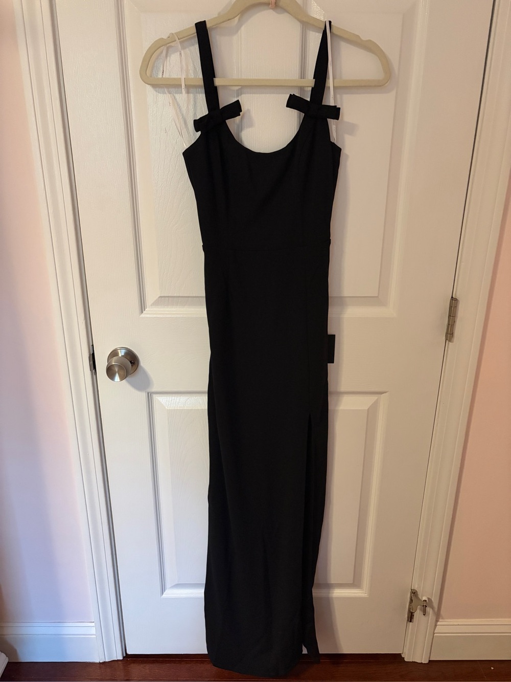 NWT Lulus Darling Radiance Black Sleeveless Bow Backless Maxi Dress